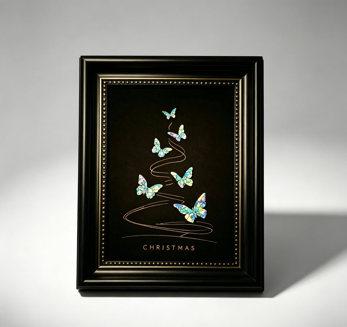 Handcrafted Iridescent Butterfly Christmas Tree Shell Mosaic Wall Art (Finished Frame or DIY Craft Kit) - Gothic Holiday Home Decor