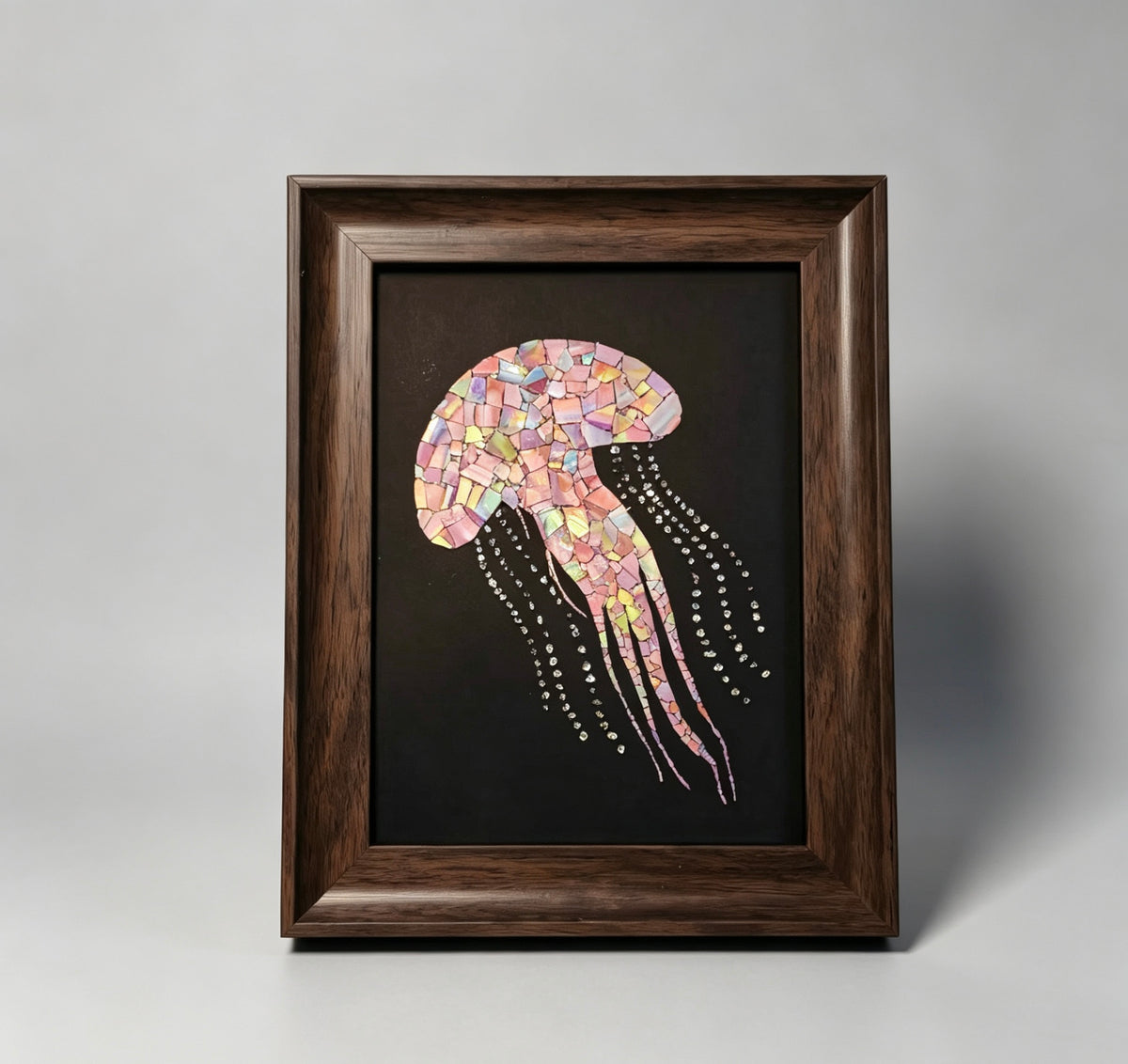 Handcrafted Iridescent Pink Jellyfish Shell Mosaic Wall Art (Finished Frame or DIY Craft Kit) - Ocean Aesthetic Home Decor