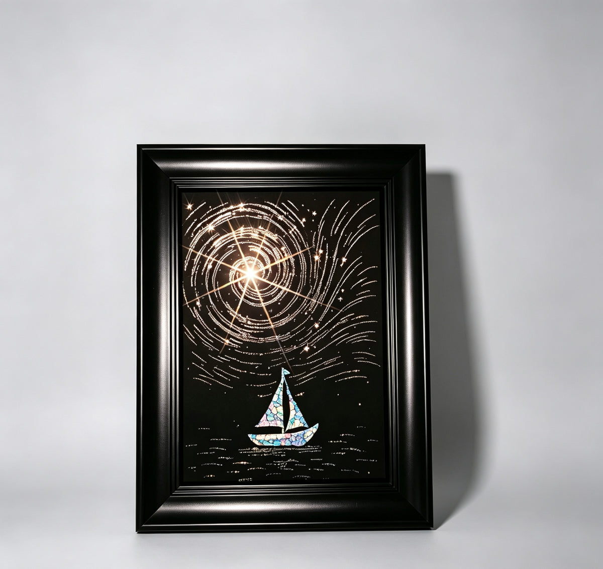 Handcrafted Iridescent Sailboat Shell Mosaic Wall Art (Finished Frame or DIY Craft Kit) - Celestial Starry Night Gothic Decor