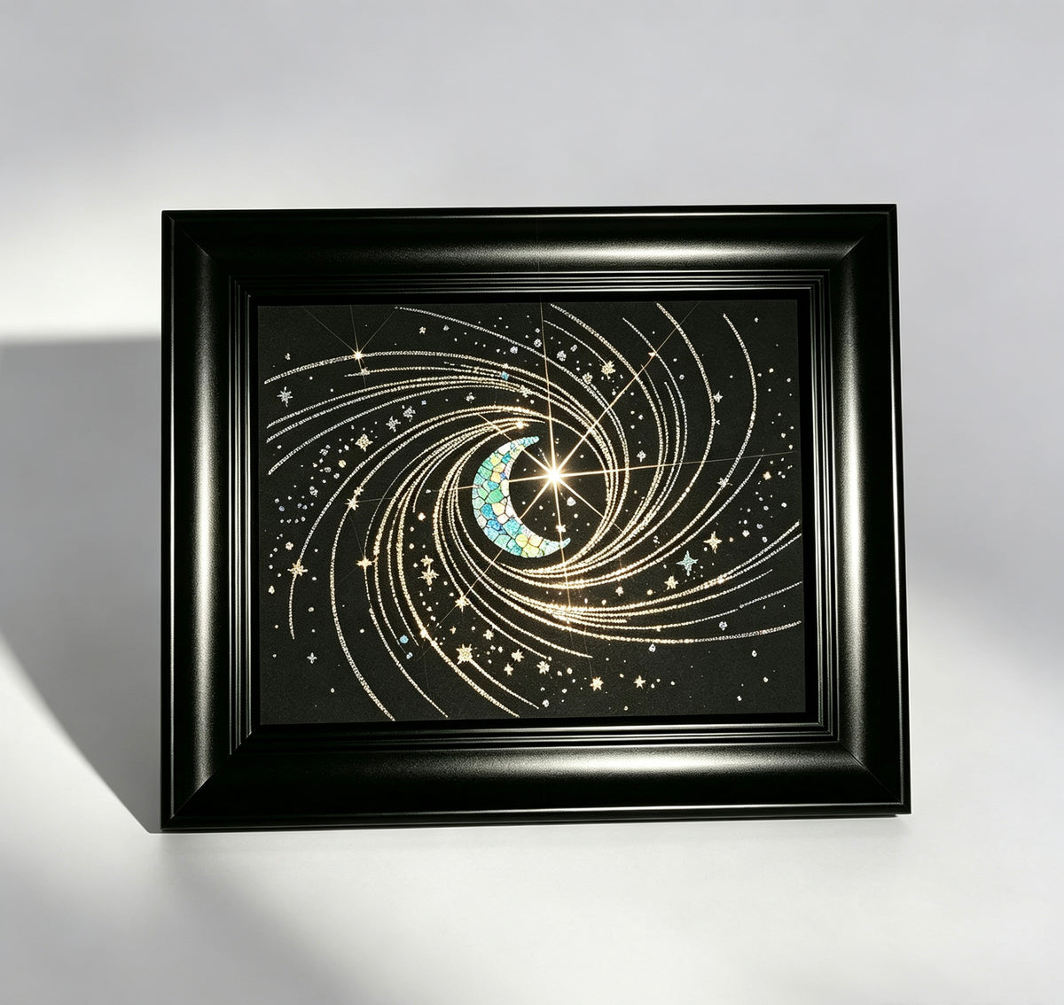 Handcrafted Iridescent Crescent Moon Shell Mosaic Wall Art (Finished Frame or DIY Craft Kit) - Celestial Galaxy Gothic Home Dec