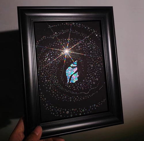Handcrafted Iridescent Conch Shell Mosaic Wall Art (Finished Frame or DIY Craft Kit) - Celestial Galaxy Gothic Home Decor