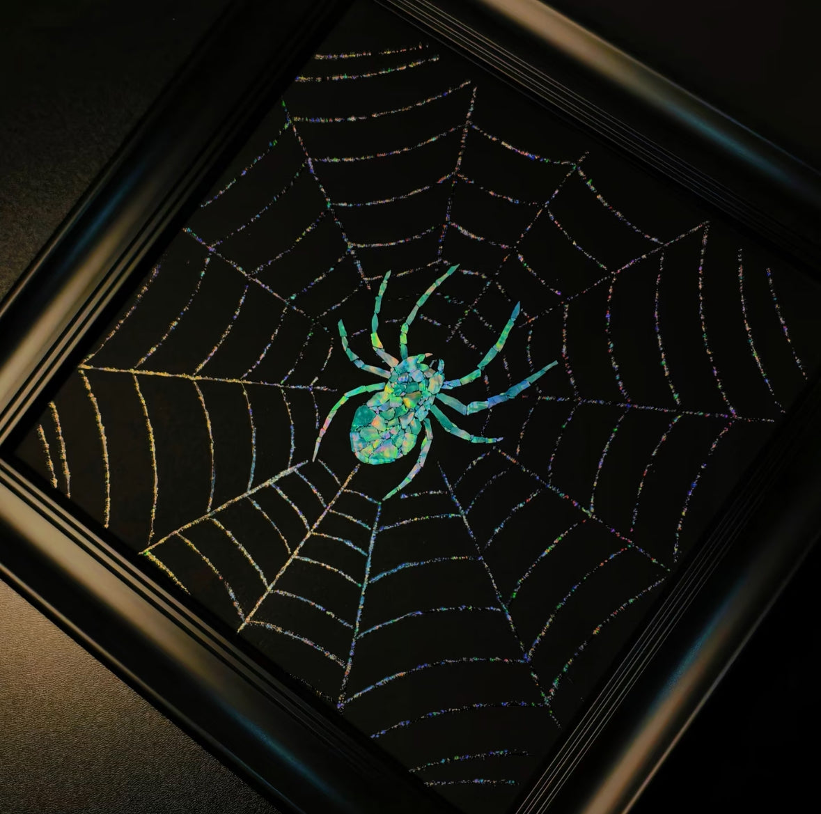 Handcrafted Iridescent Spider Web Wall Art (Finished Frame or DIY Craft Kit) - Gothic Home Decor & Unique Gift