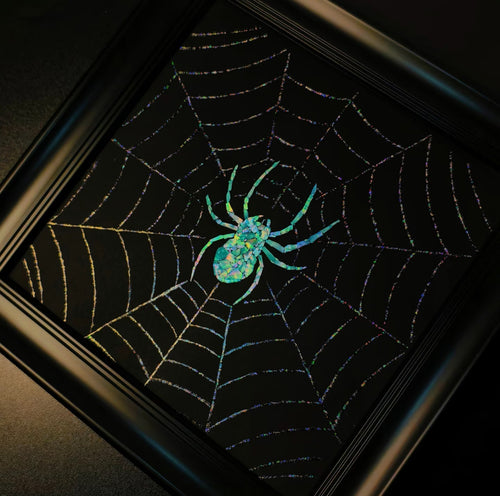 Handcrafted Iridescent Spider Web Wall Art (Finished Frame or DIY Craft Kit) - Gothic Home Decor & Unique Gift