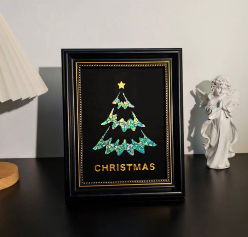 Handcrafted Iridescent Christmas Tree Shell Mosaic Wall Art (Finished Frame or DIY Craft Kit) - Gothic Holiday Home D ￼