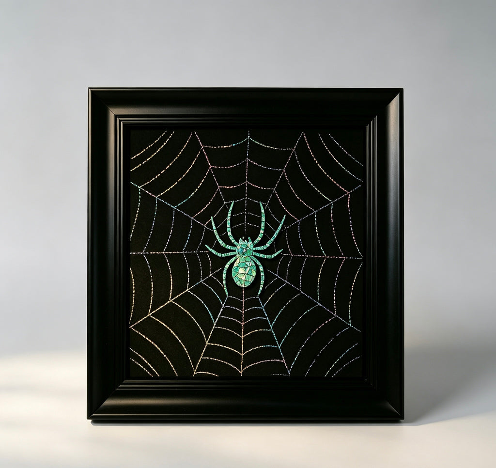 Handcrafted Iridescent Spider Web Wall Art (Finished Frame or DIY Craft Kit) - Gothic Home Decor & Unique Gift